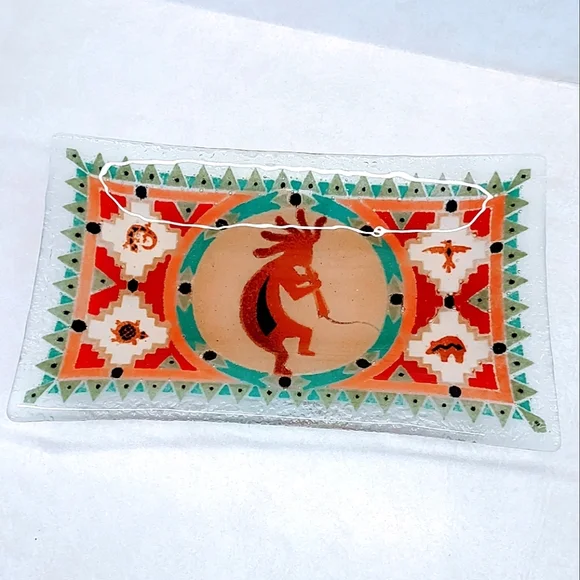 KOKOPELLI FUSED GLASS TRAY SIGNED BY PEGGY KARR RETIRED 2002 - Picture 3 of 9